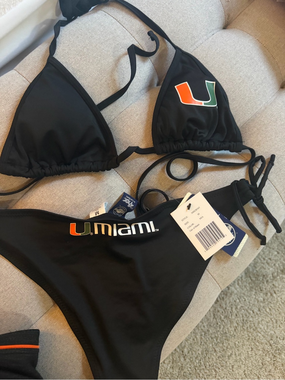 UMiami Black Triangle Bikini with Orange & Green U Logo